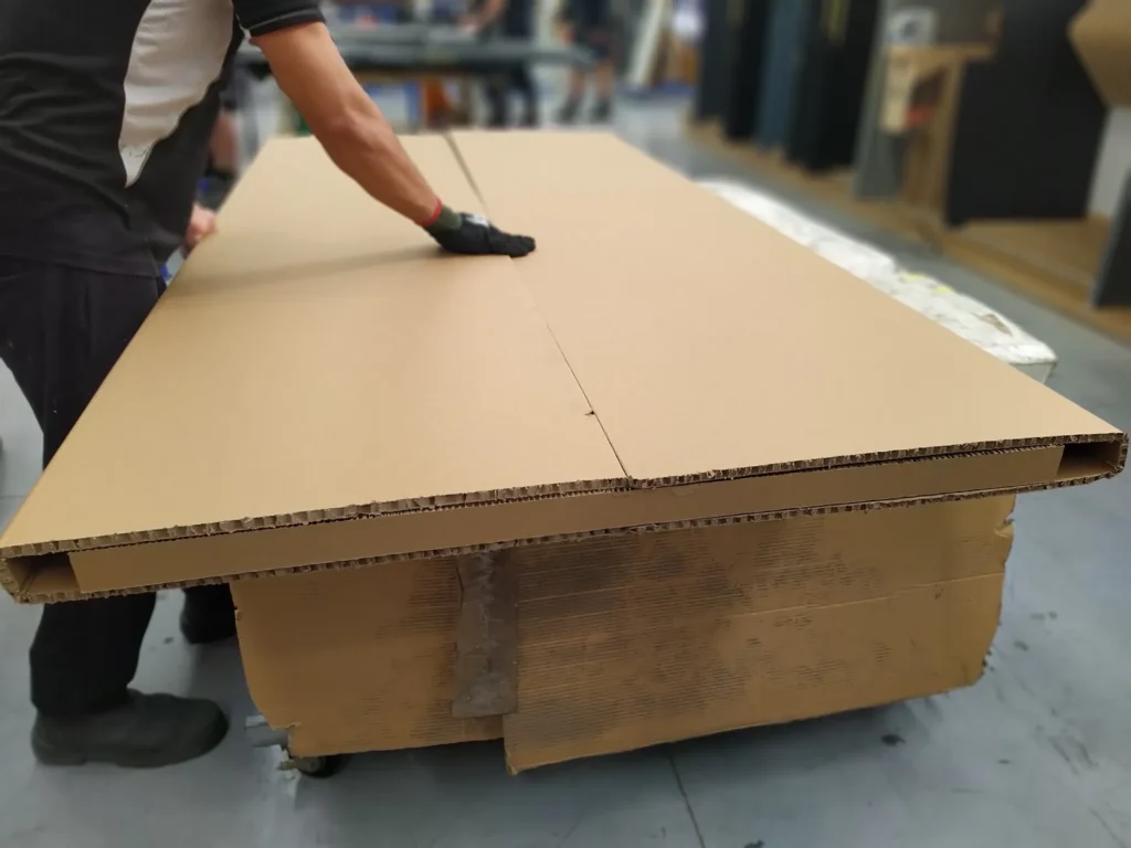 Custom honeycomb board being crafted at Rebul – lightweight, durable, and fully recyclable packaging material