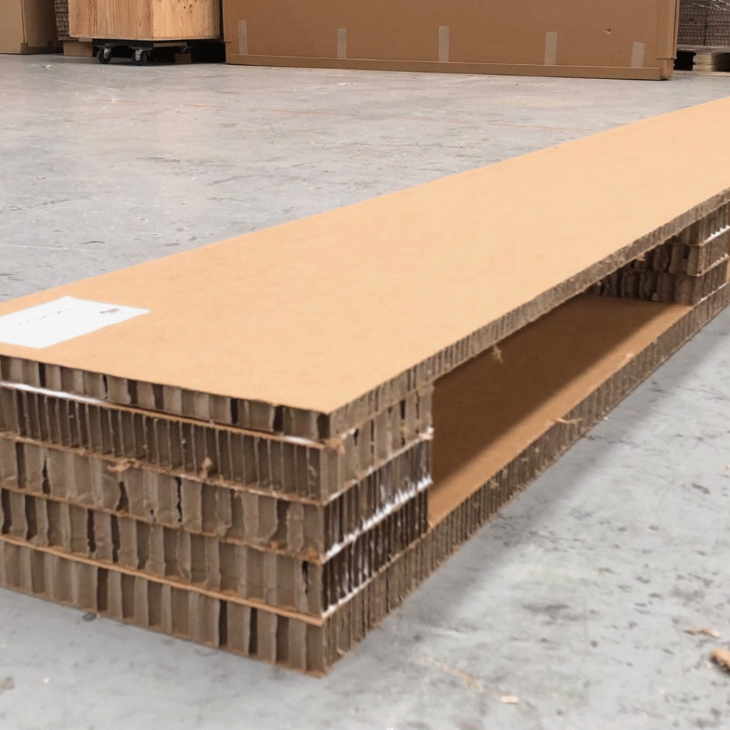 lose-up view of Rebul honeycomb pallet structure, highlighting durable paper core design that supports heavy loads while remaining eco-friendly and recyclable.